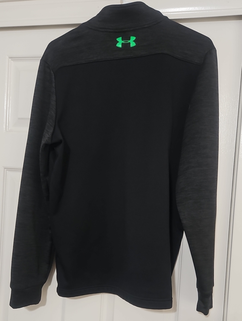 Under Armour Black & Heather Charcoal 1/4 Zip Pullover with Neon Green Logo - Picture 3 of 3